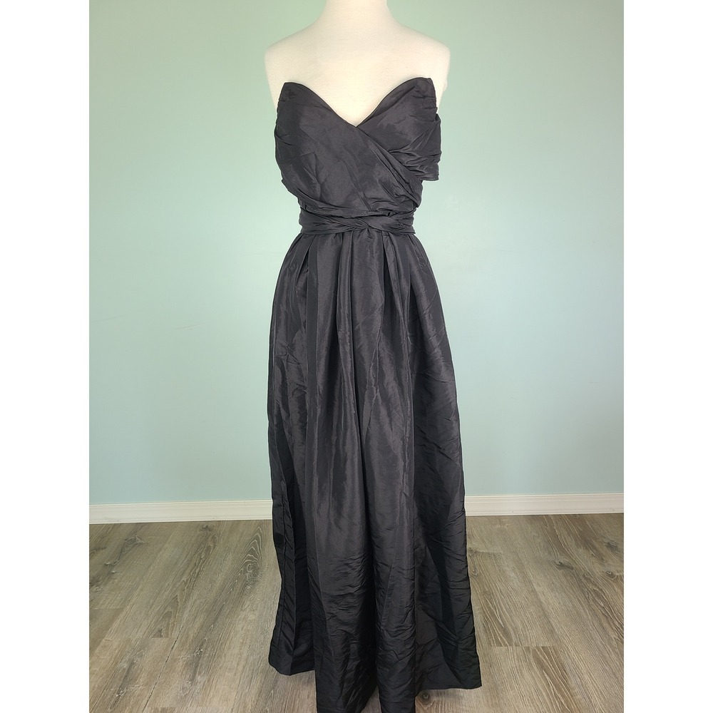 Free People L Jade Jumpsuit Strapless Black Taffeta Bow Luxury Cocktail NEW
